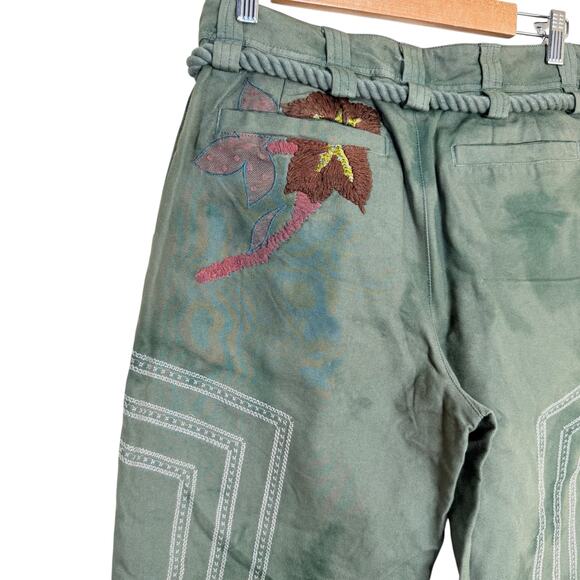 NEW We The Free People Electric Sands Embroidered Pants Women's Size 6 Green - Picture 5 of 8